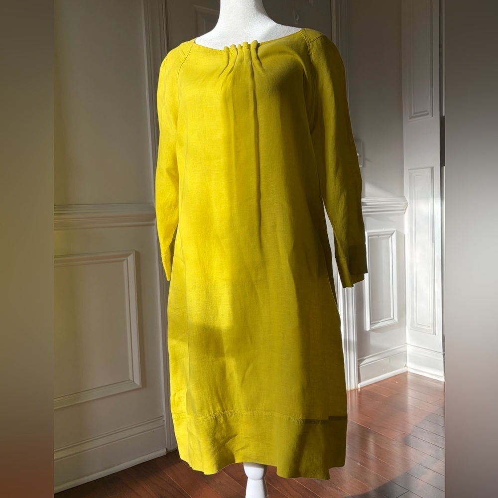 ROSSO35 Citron Linen Midi Shift Dress Size Medium